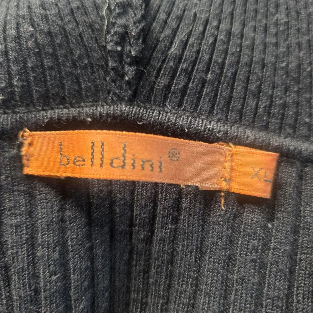 Belldini Black Ribbed Knit Rhinestone Zip Up Hoodie Sweater XL Y2K Bling